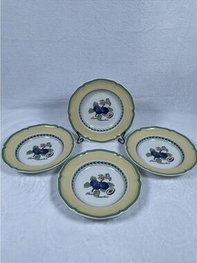 LOT OF 4 Villeroy & Boch FRENCH GARDEN Valence 9" Rimmed Soup Bowls Scalloped